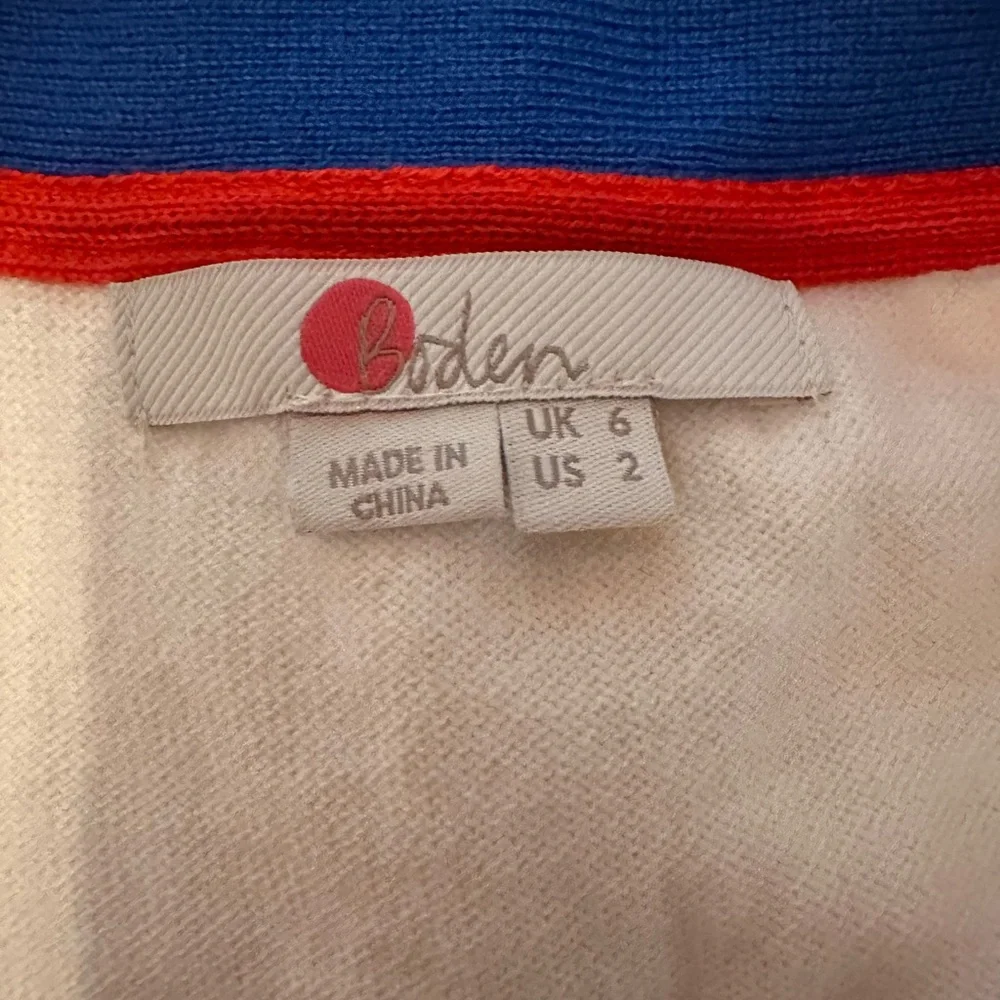 Boden winter white red blue 3/4 sleeves cotton wool fitted deep vneck 2 sweater - Picture 11 of 15